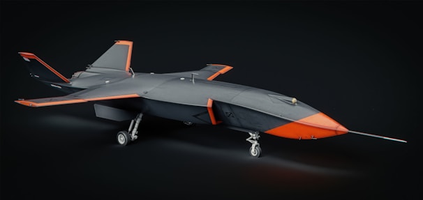 An orange and gray jet is shown.