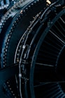 Close-up view of a jet engine's interior.