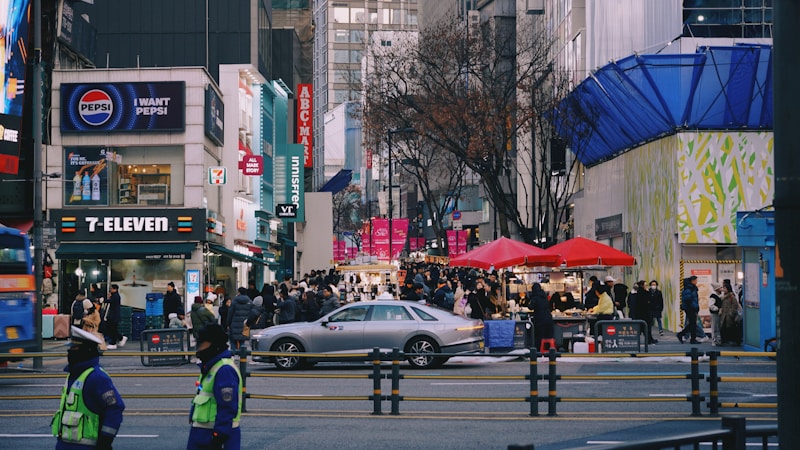 Busy city street with pedestrians