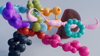 Colorful abstract art of organic-shaped forms.