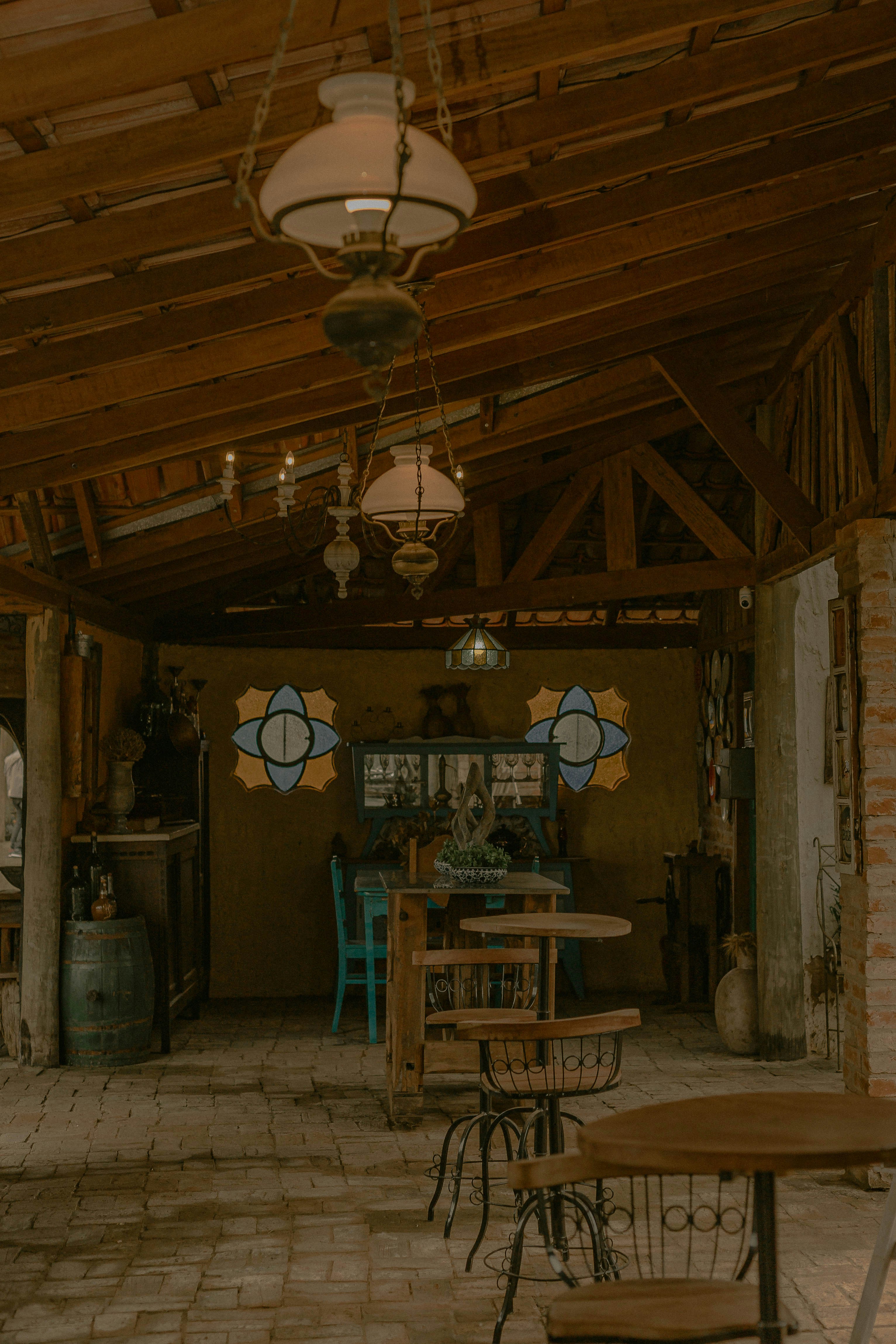 Interior view of a cozy traditional Albanian restaurant