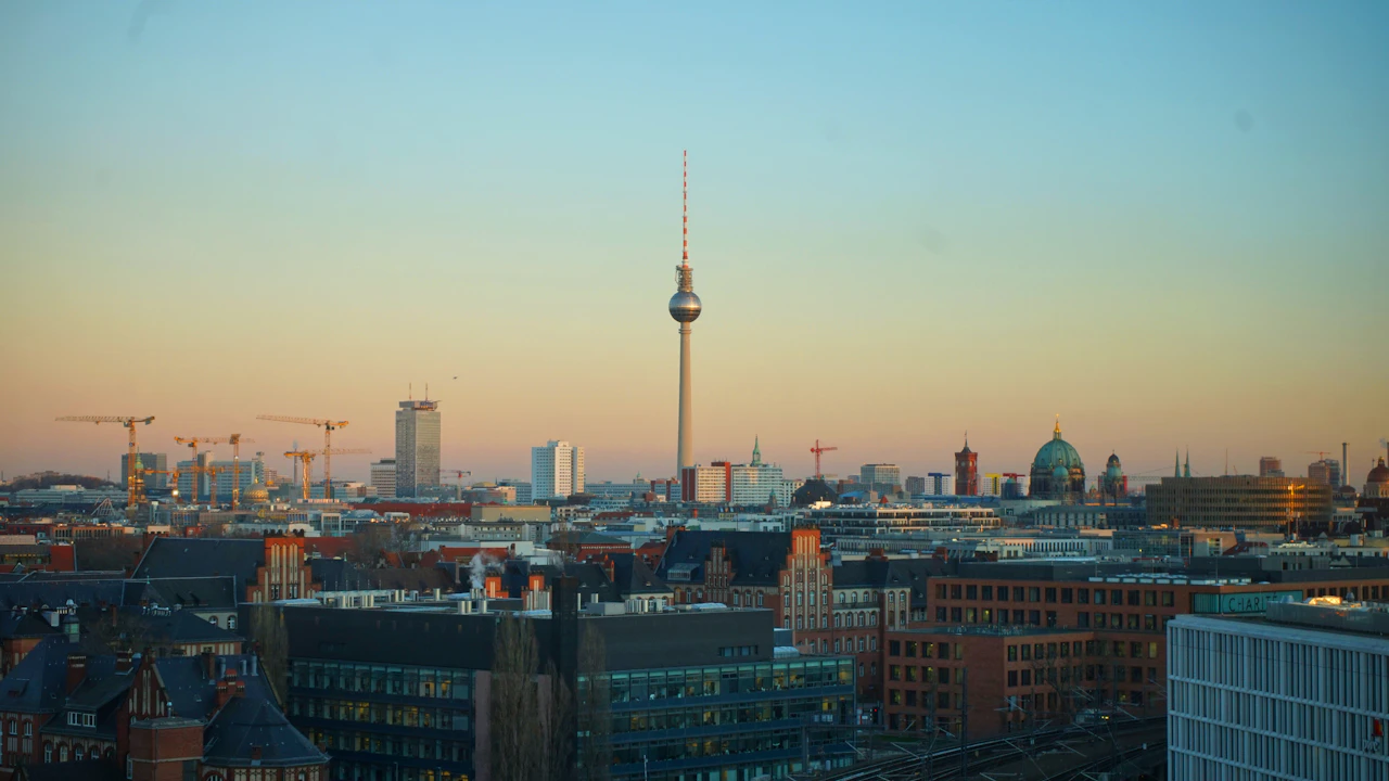 Berlin skyline with TV tower at sunset