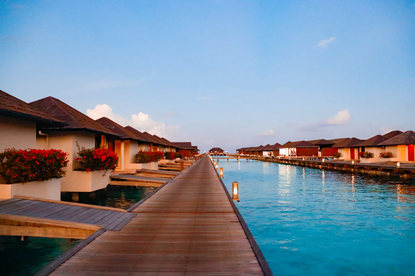 Overwater villa at dusk