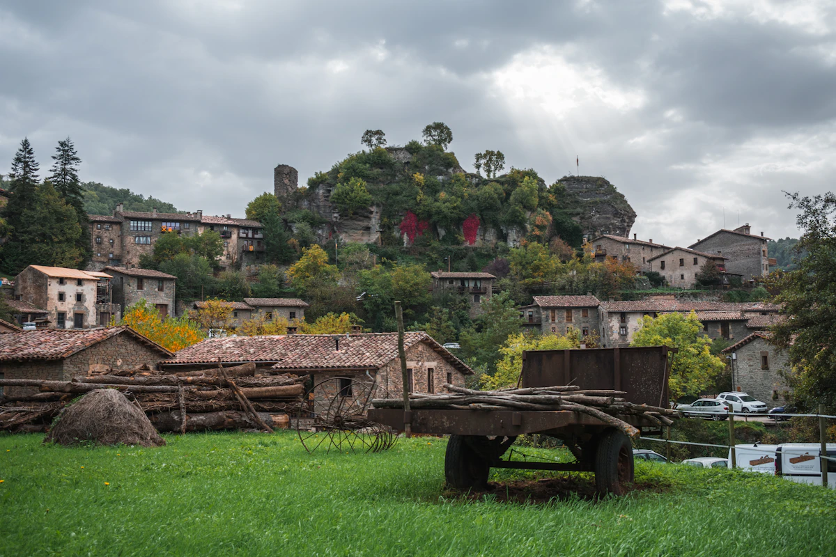 The stone village of Rupit among green hills
