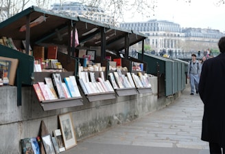 Books are displayed on the seine riverbank in paris.