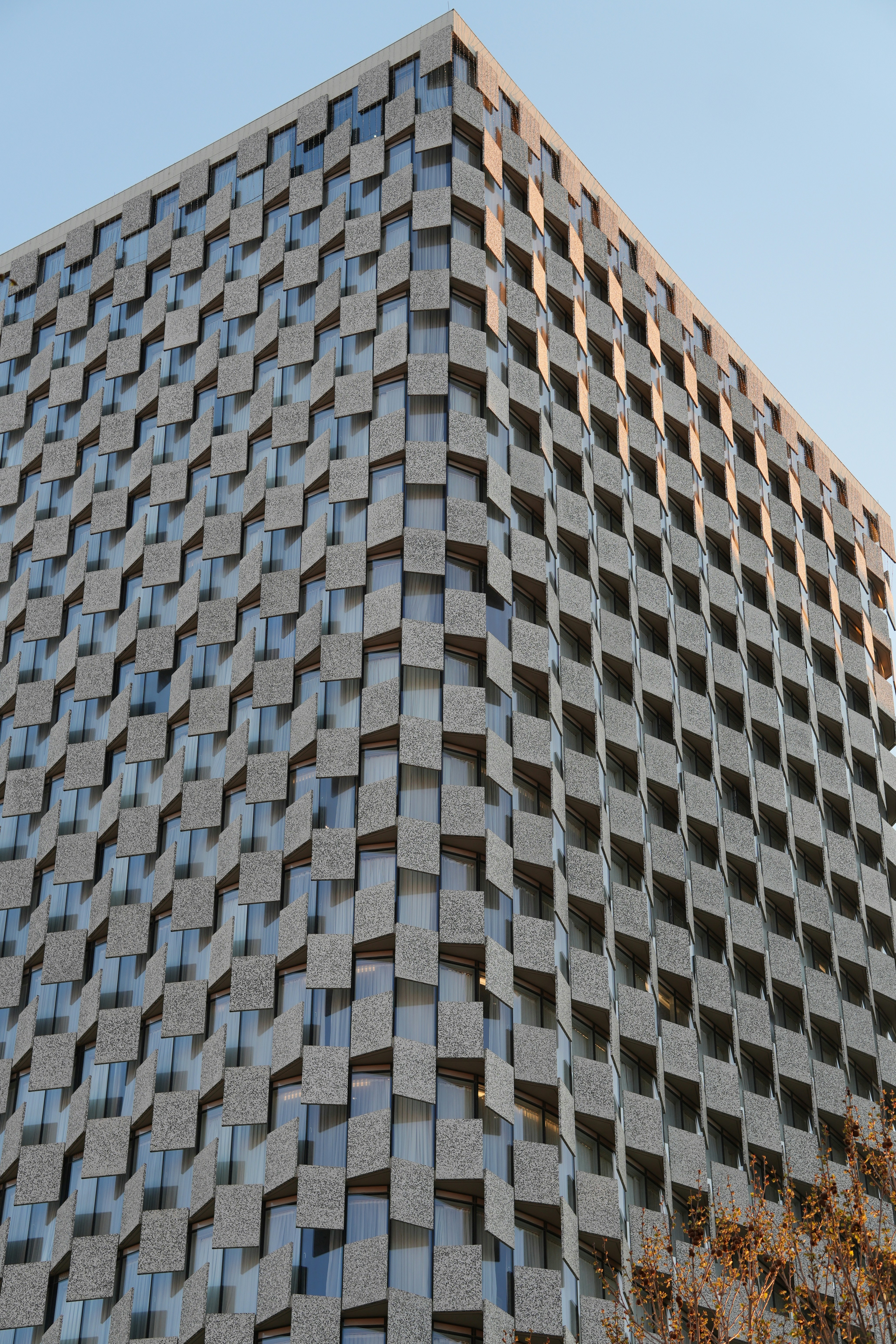 A modern building with unique facade.