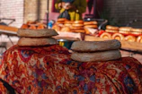 Fresh baked bread on display at market.