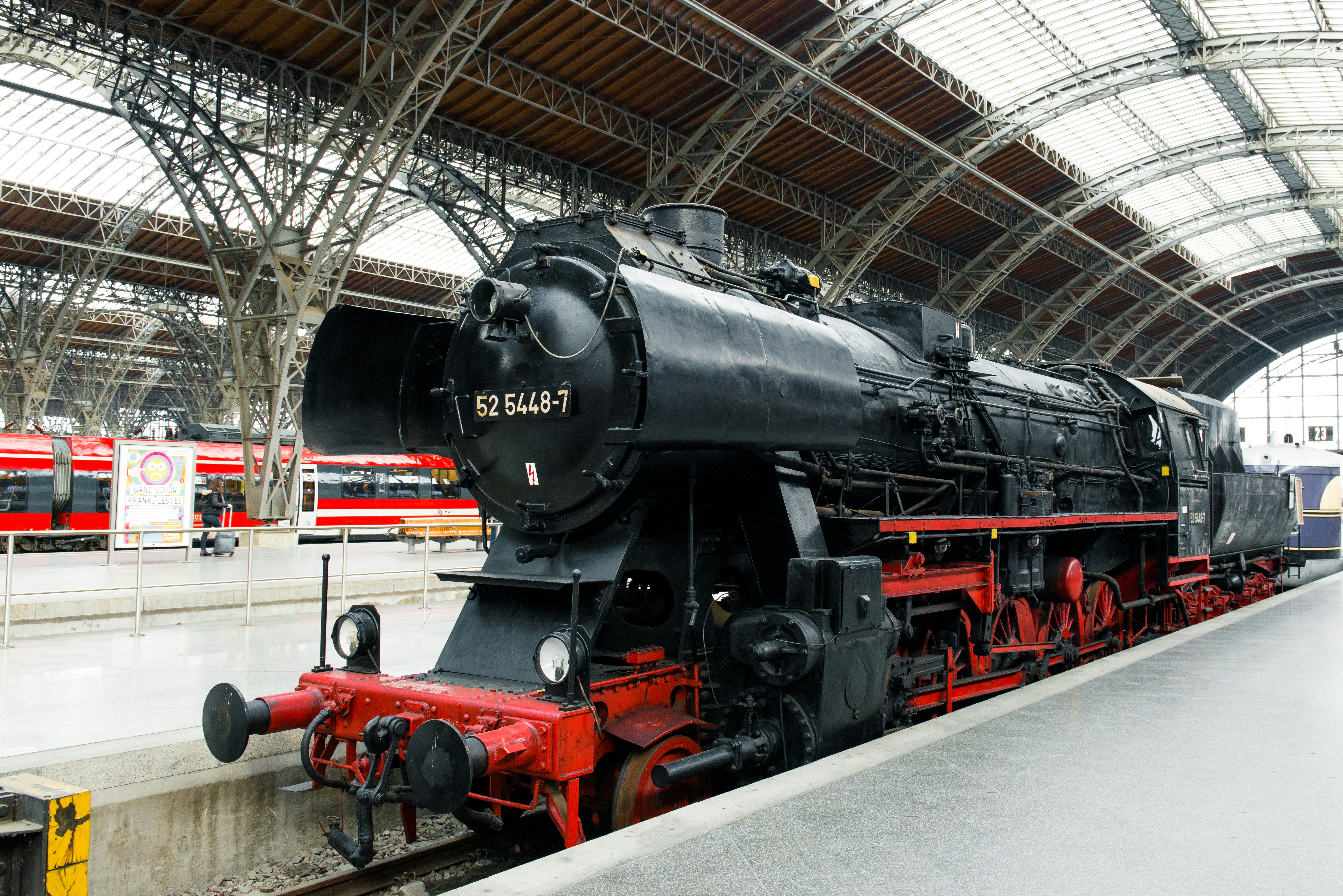 A vintage train sits ready at the station. photo – Free Human Image on ...