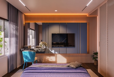 A stylish bedroom with modern design and comfort.