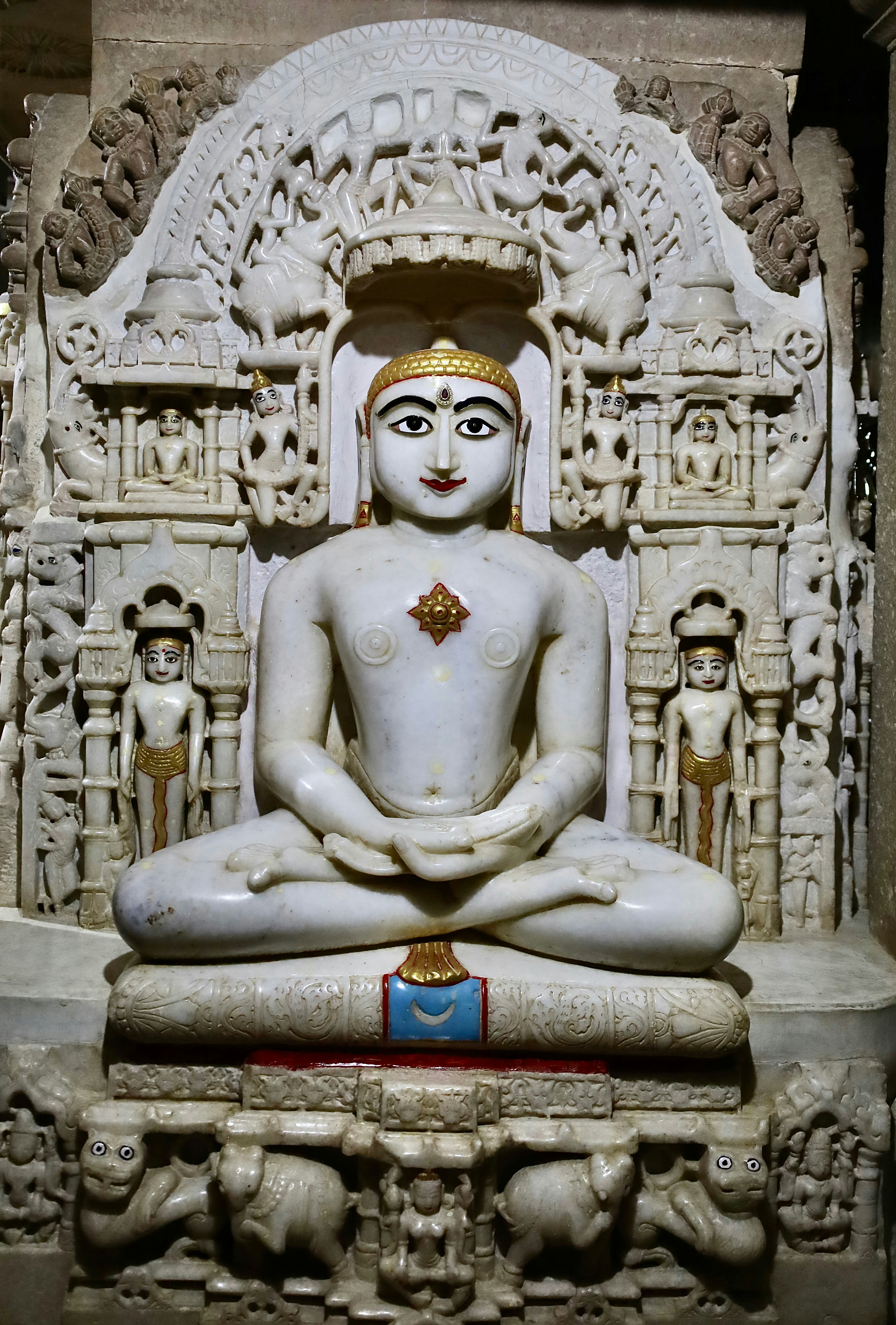 A marble statue of a religious figure.