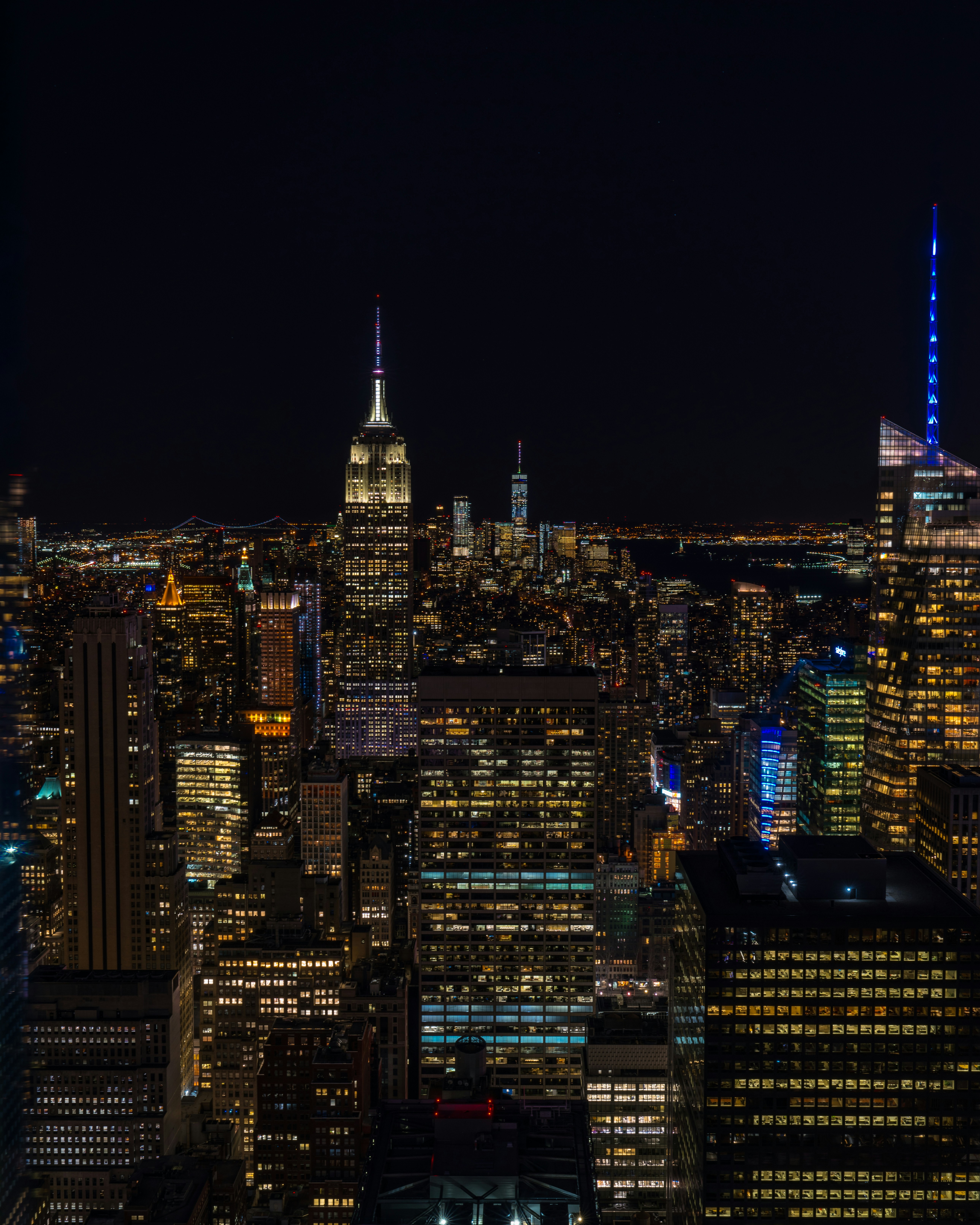 New york city shines brightly at night.