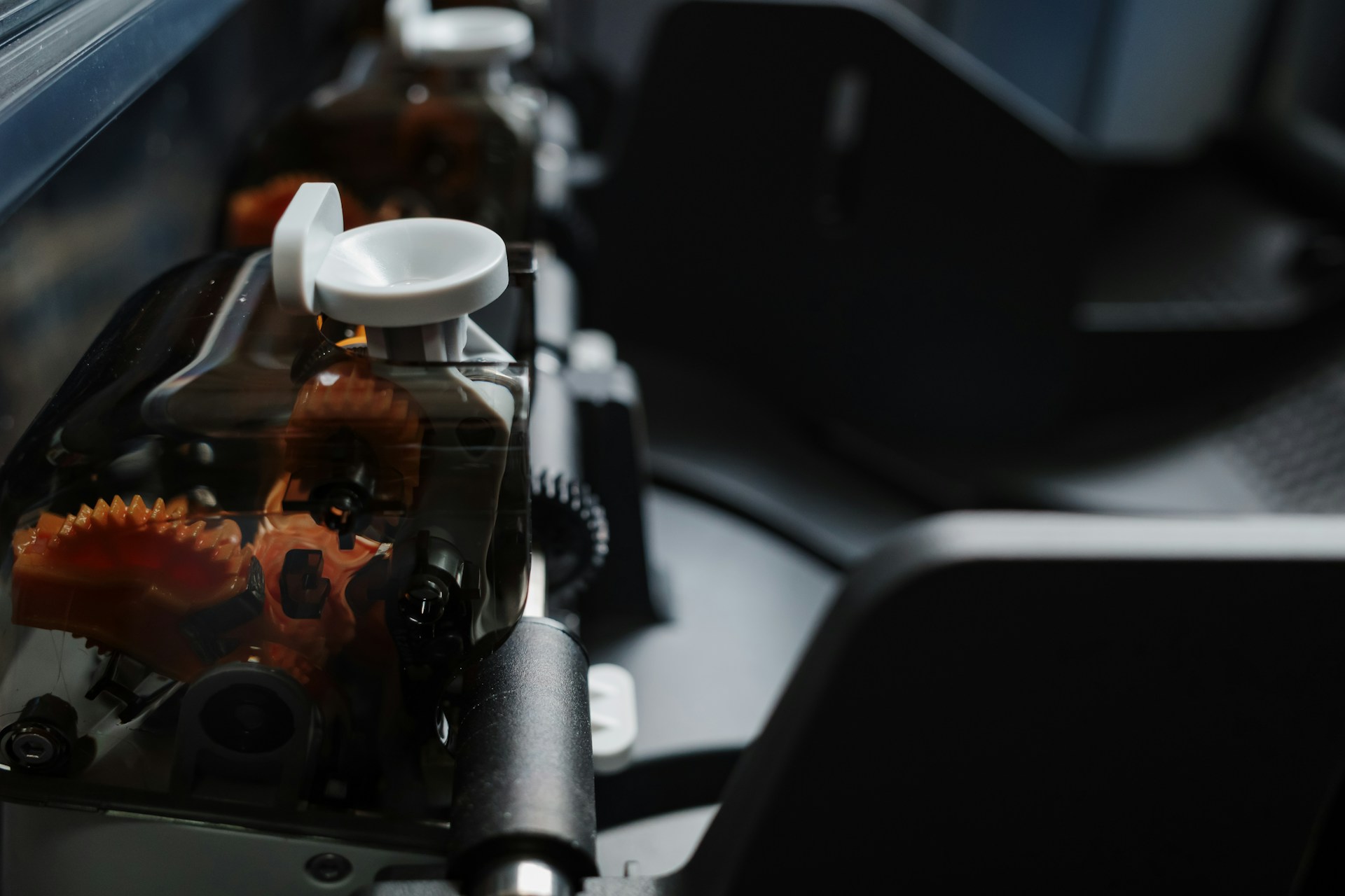 A close-up of a typewriter's interior components.
