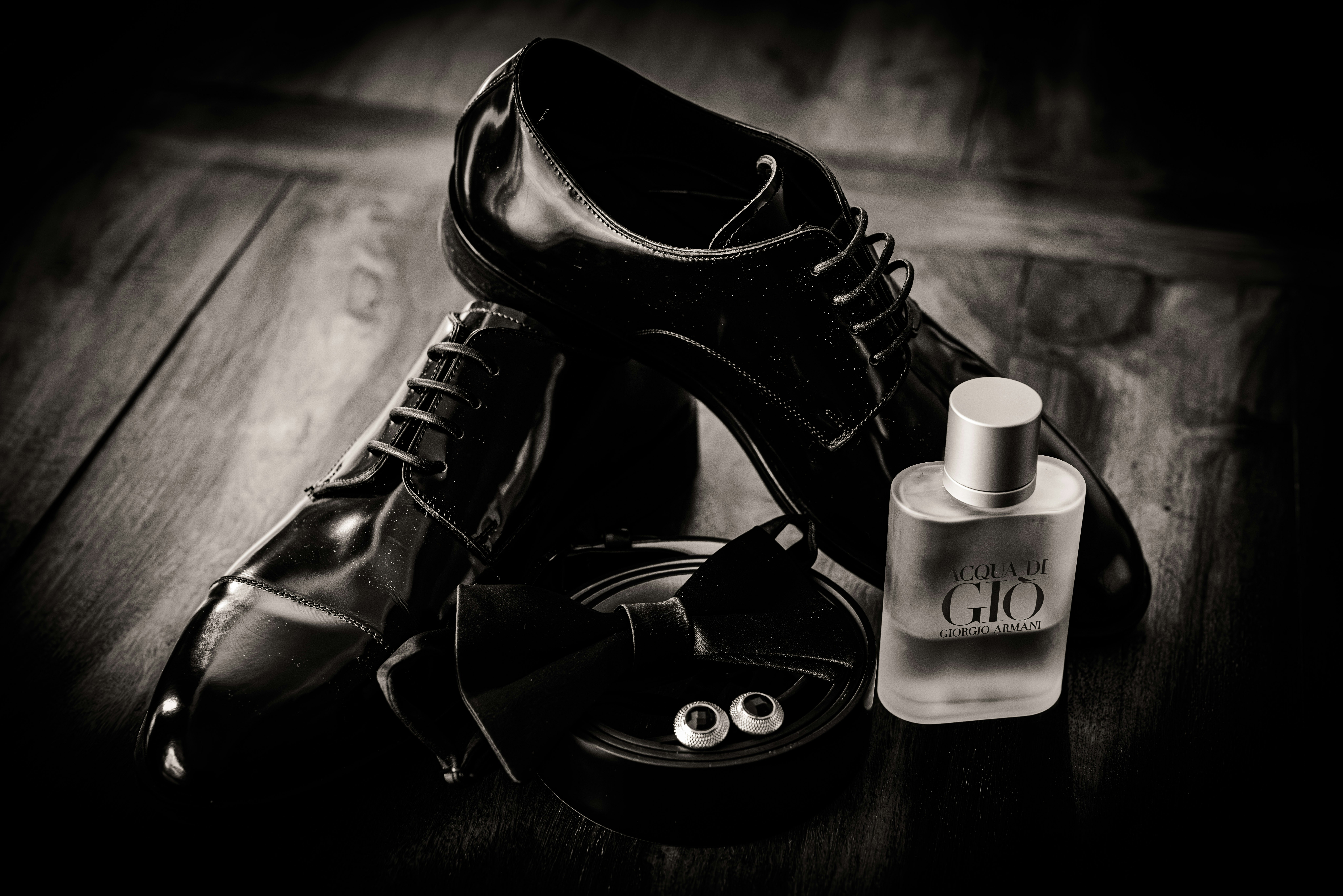 Formal shoes, perfume, and accessories
