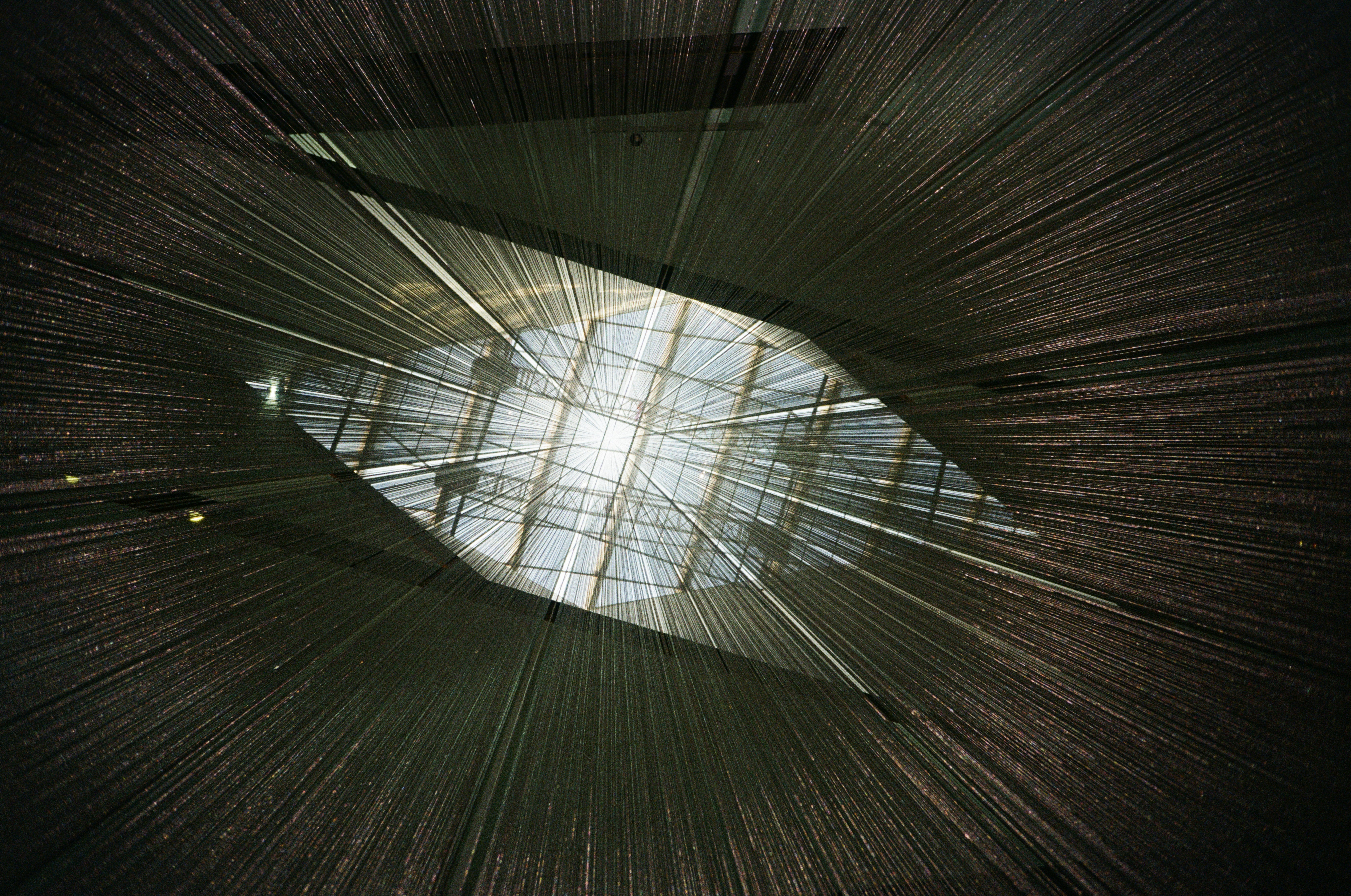 Looking up through a geometric skylight.