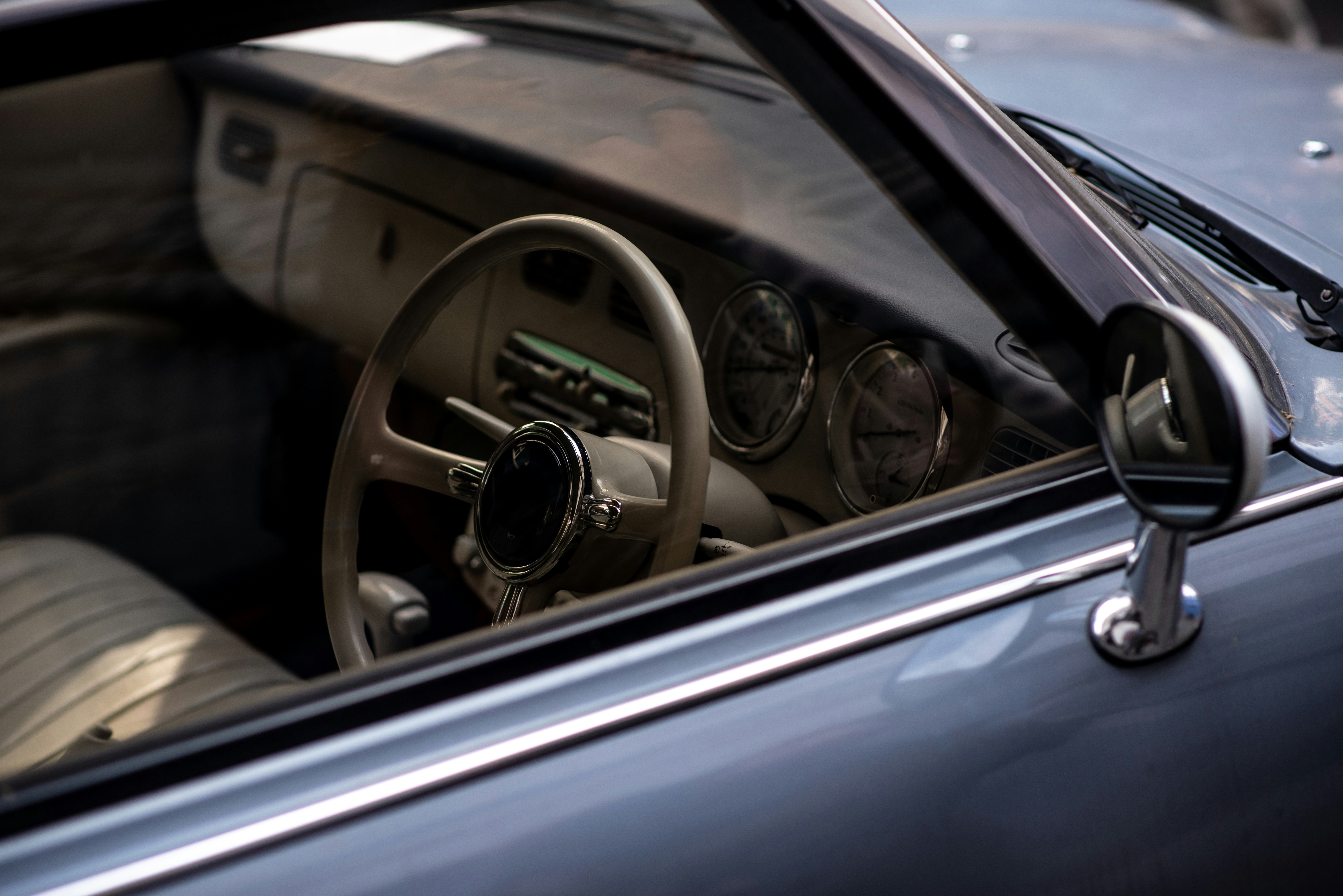 Interior view of a classic car.
