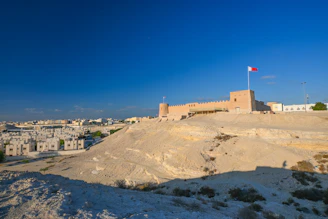 Bahrain fort stands proudly on a hill.