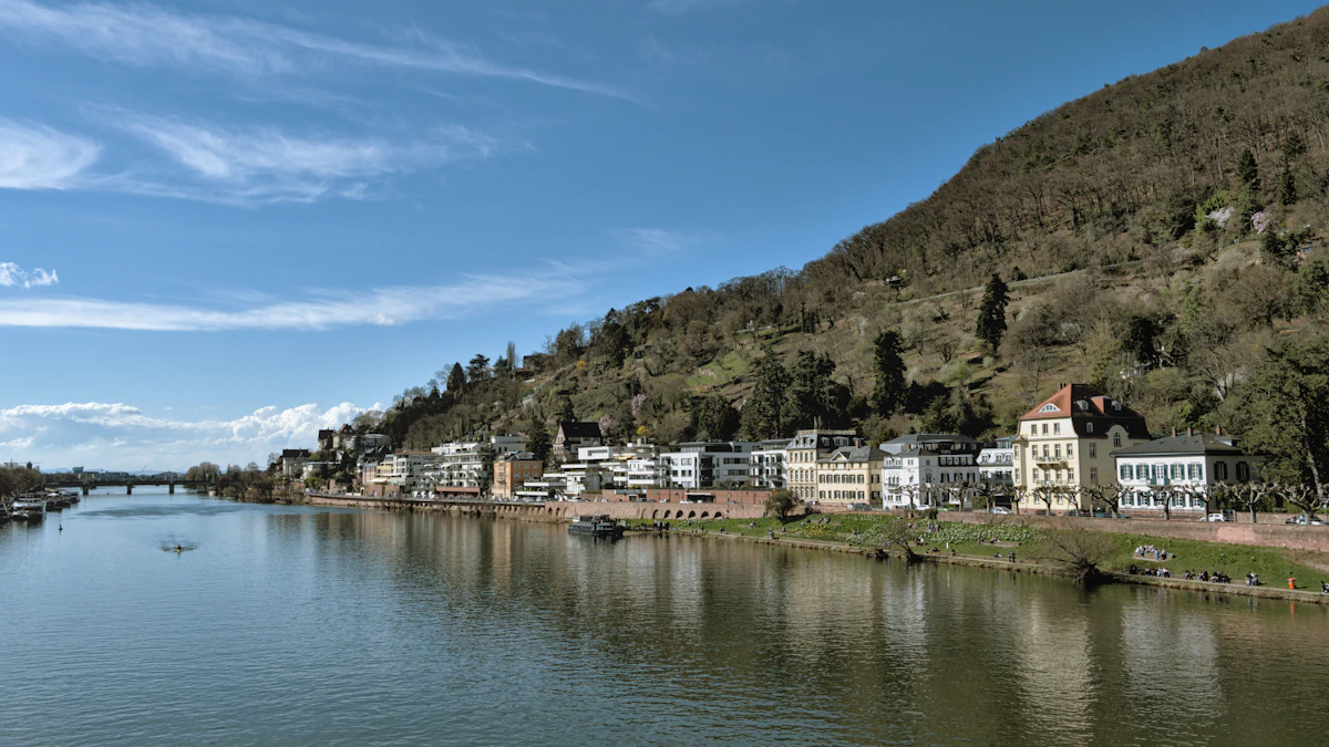 Blick über den Neckar auf Heidelberg-Neuenheim und die bewaldeten Hügel