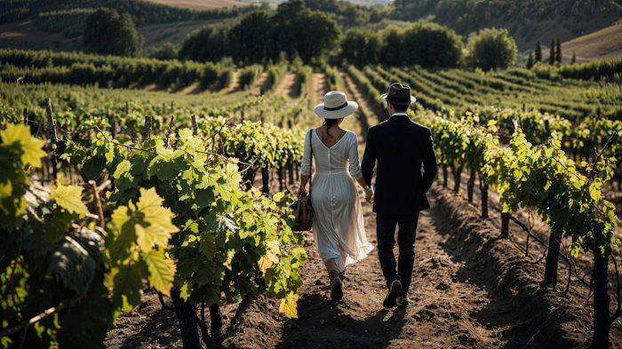 Outdoor vineyard wedding ceremony moment