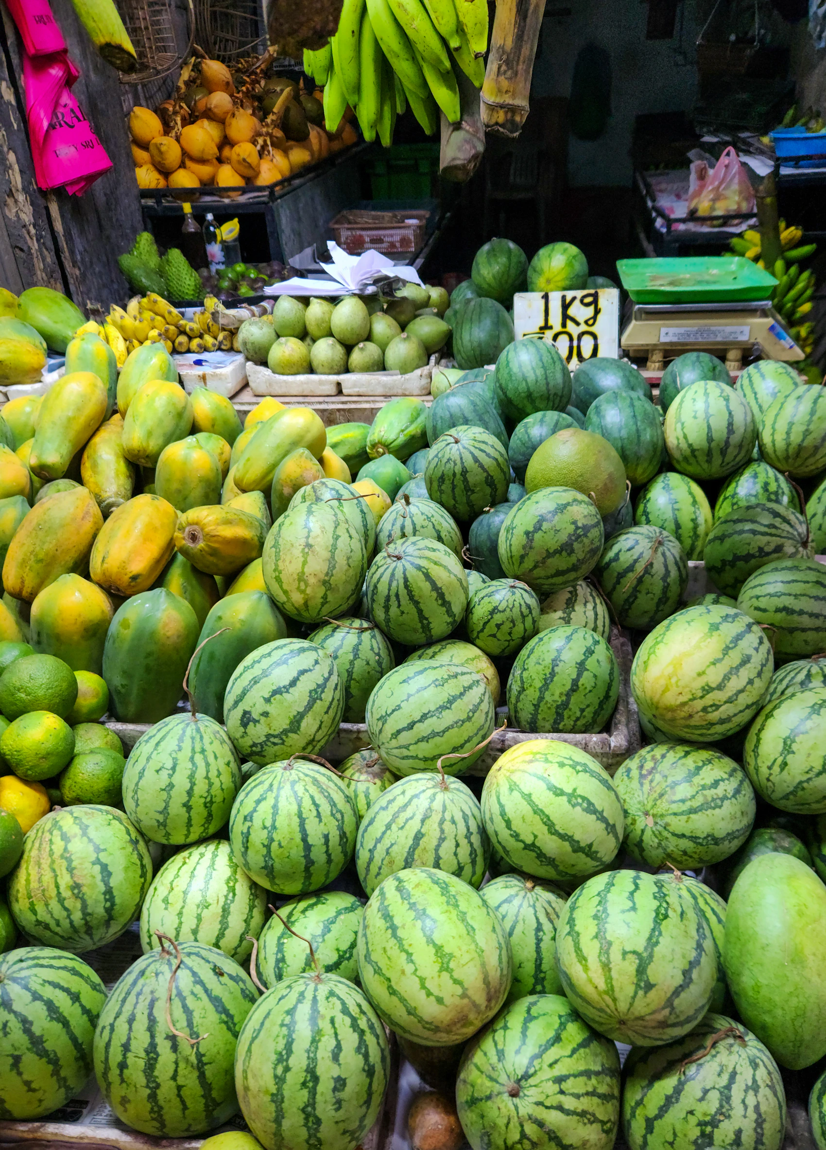 Colourful fresh fruit displayed at Kandy Municipal Central Market