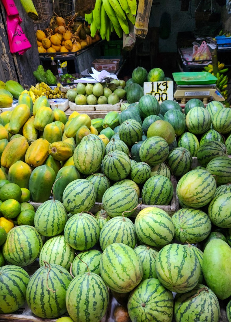 Vibrant Sri Lankan fruit and spice market stall with colourful produce