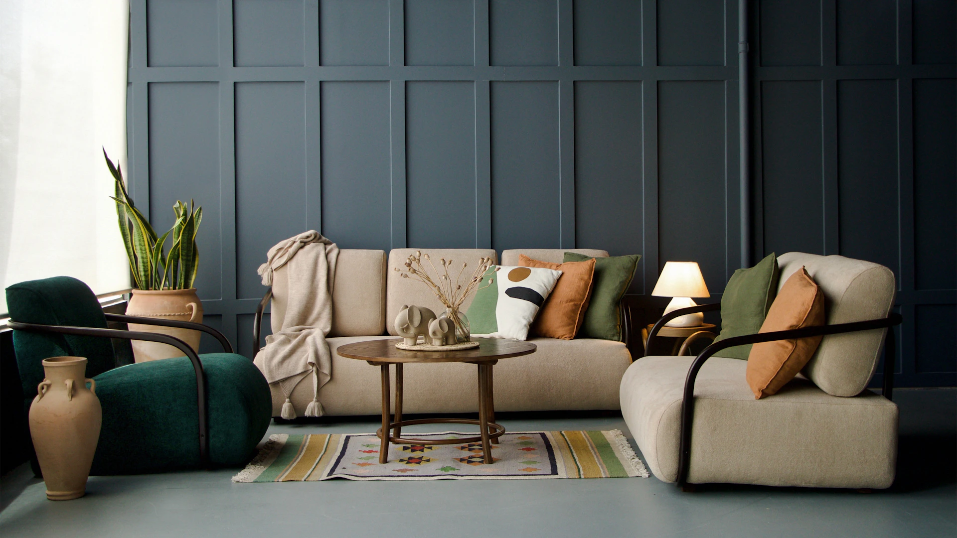 A stylish living room with comfortable furniture