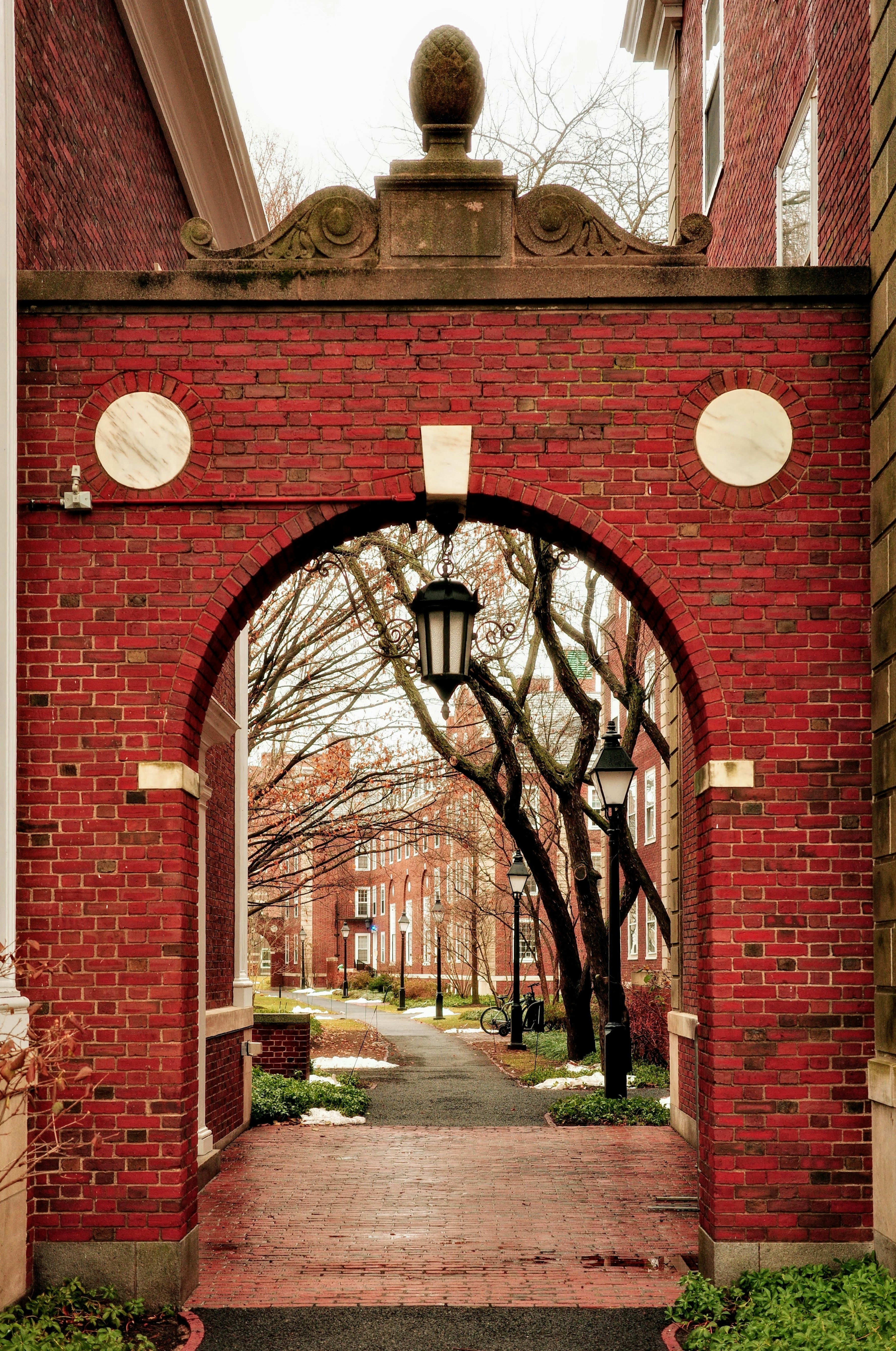 Walk through a brick archway