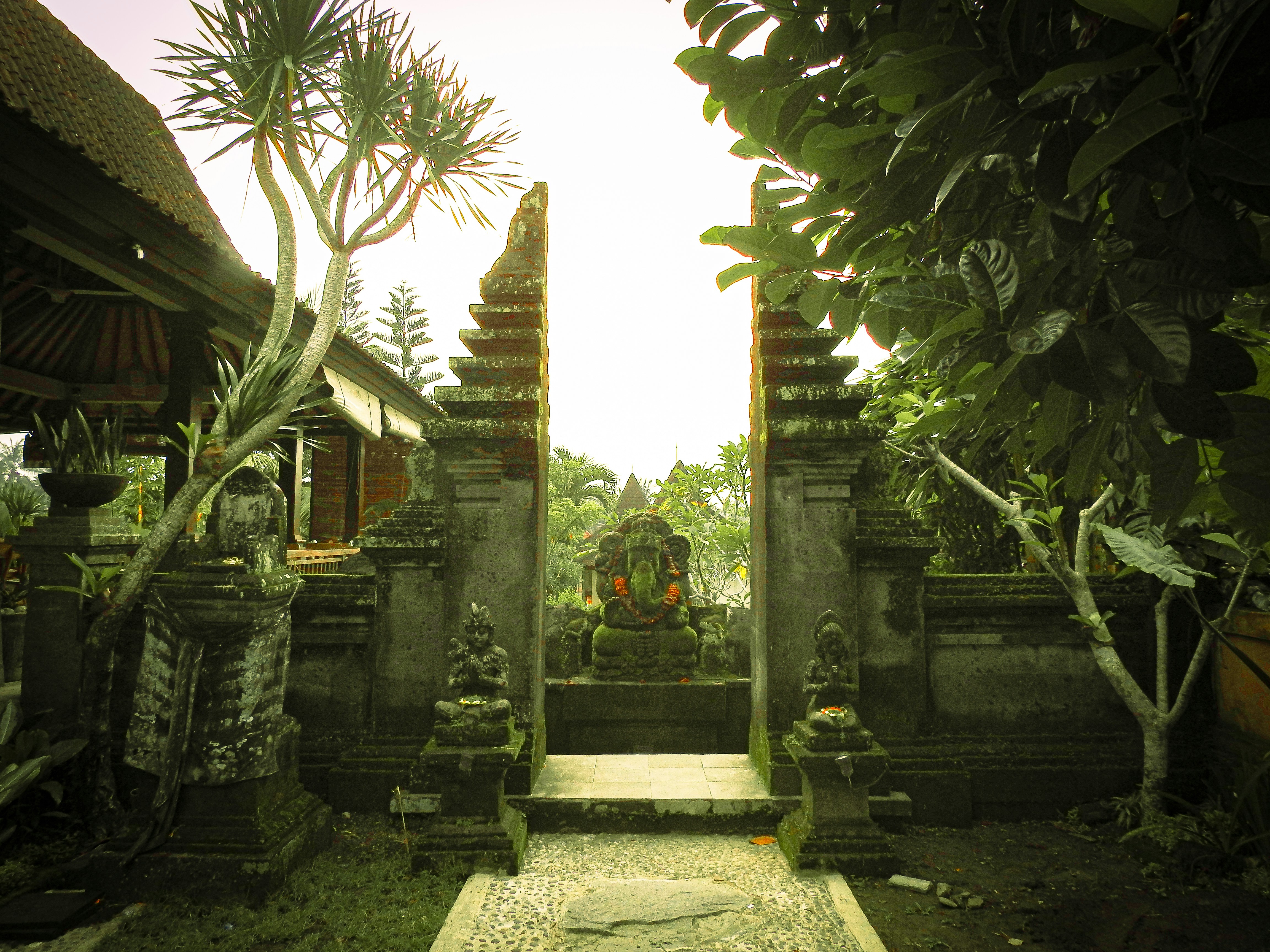 A lush, ancient stone gateway opens to the light., 