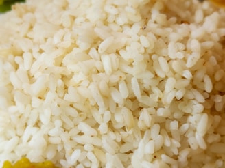 A pile of cooked white rice.