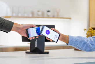 Mobile payment transaction being completed with phone.