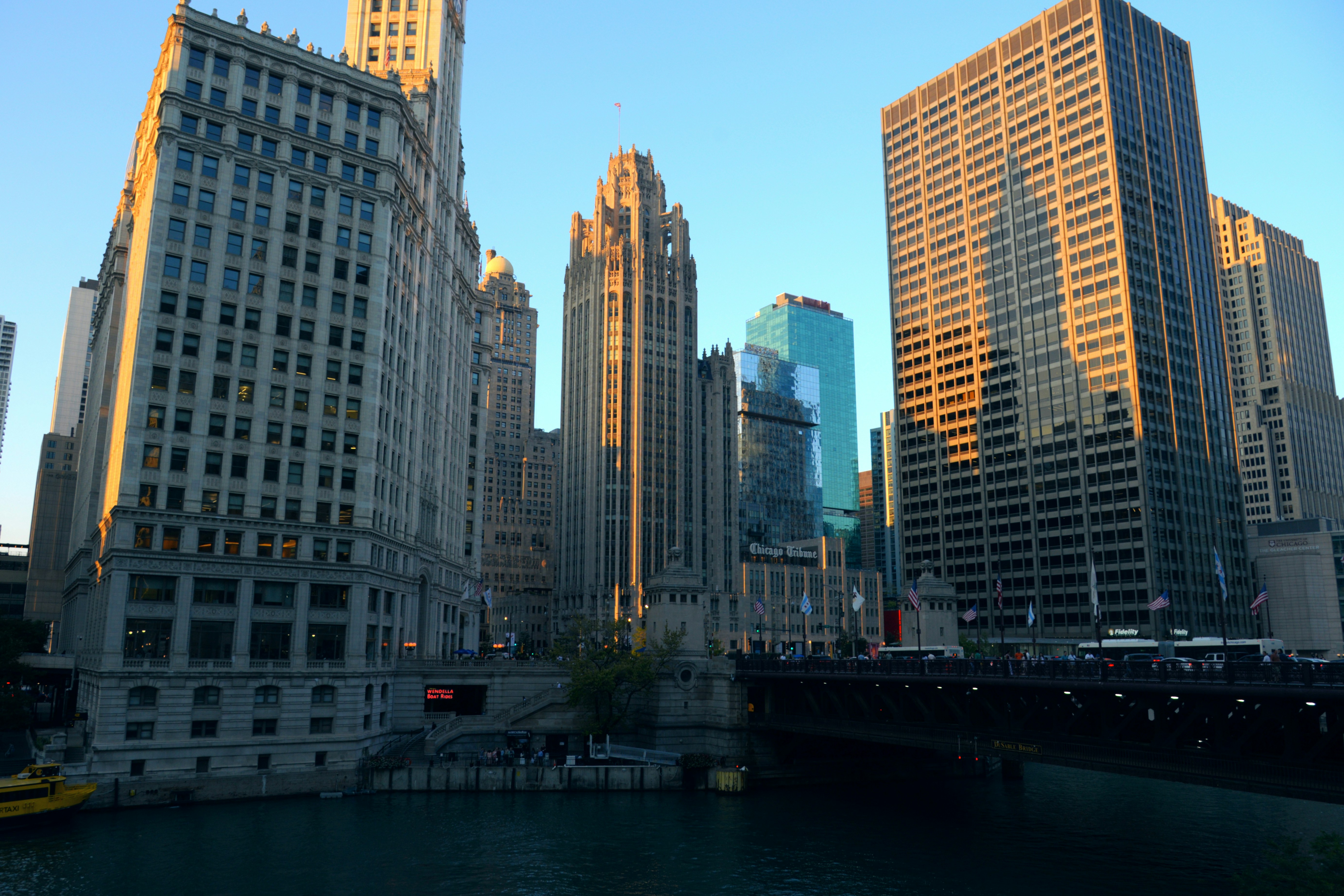 Chicago's architecture is reflected on the water.