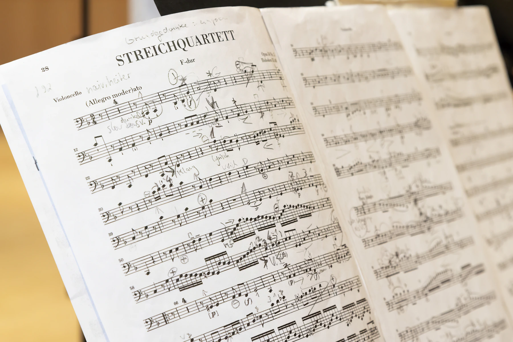 Partitura musical para cuarteto de cuerdas