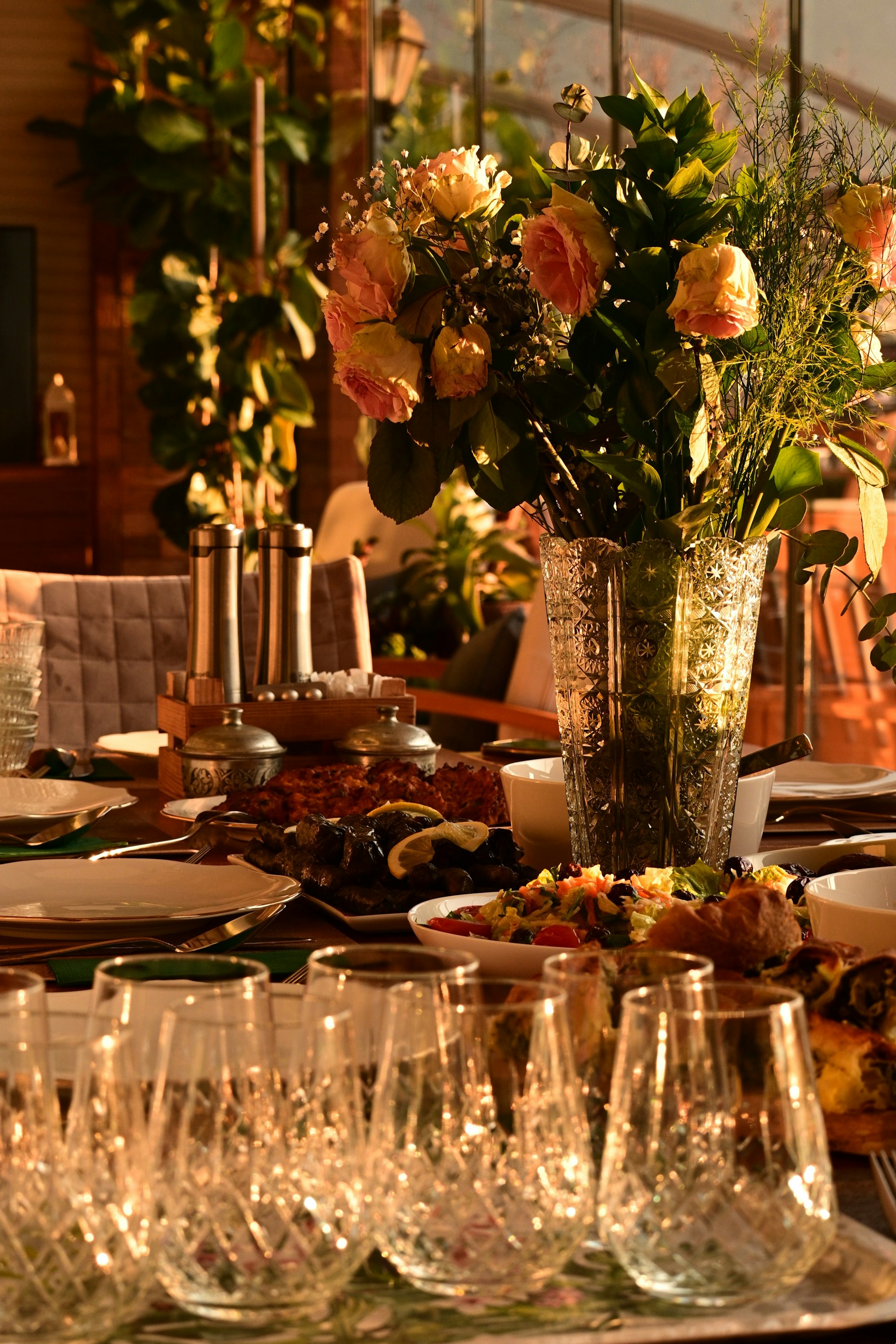A beautiful table is set for a special dinner.