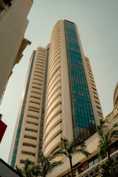 A tall modern building reaches towards the sky.