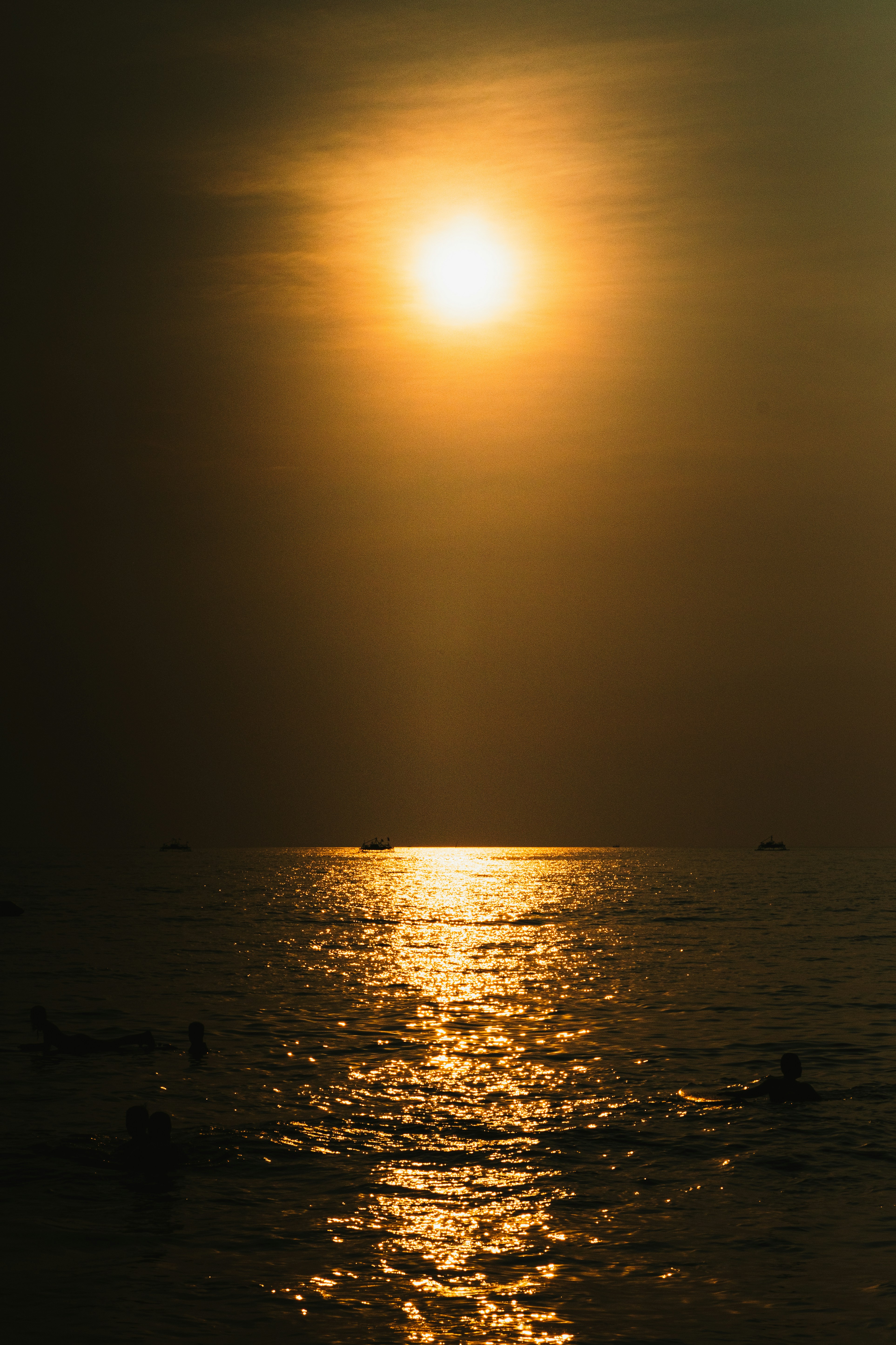 Golden sunlight reflects on the shimmering ocean water.
