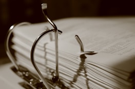 Binder clips hold stacks of papers.