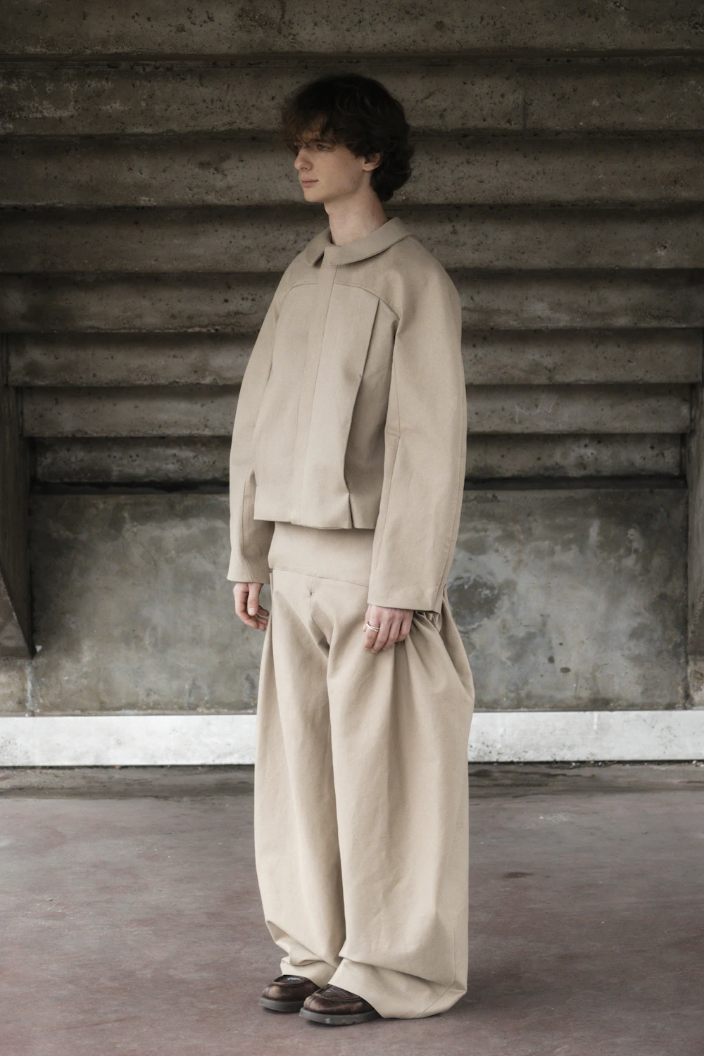 Camel boxy jacket and wide-leg trousers co-ord