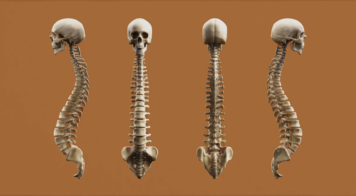 Four views of a human skeleton.
