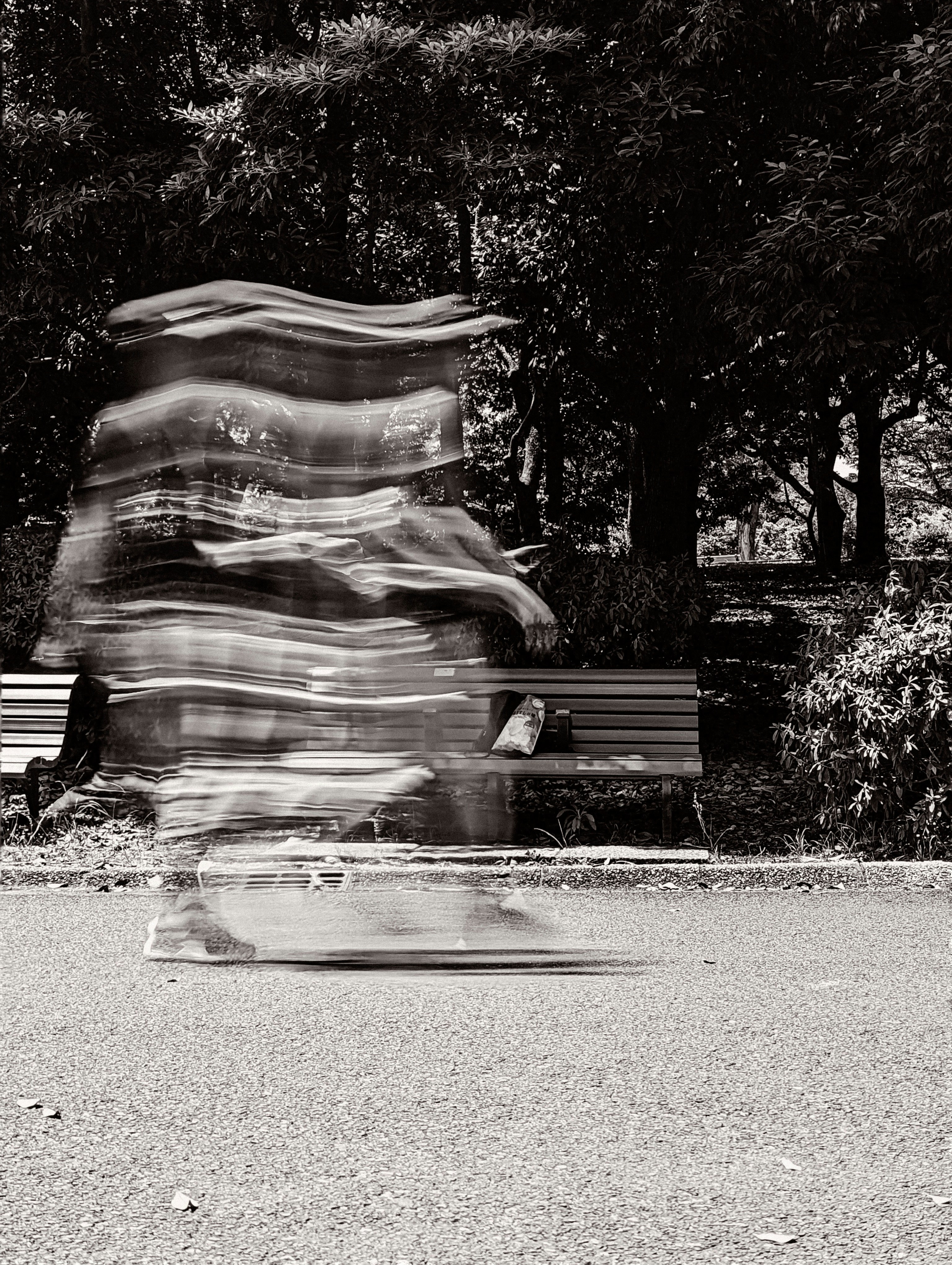 Blurred figure moving in a park