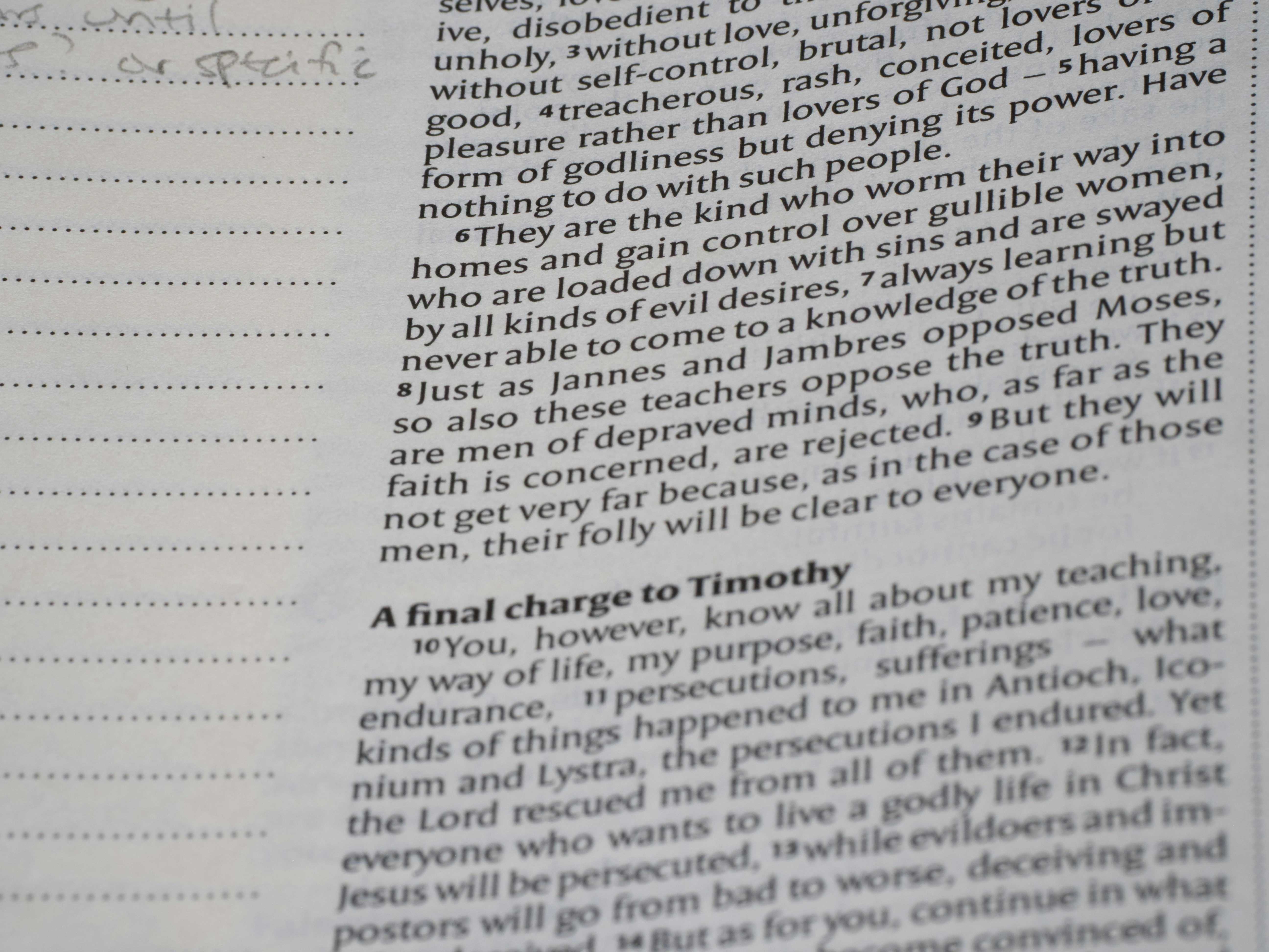 A passage from timothy details final charges.