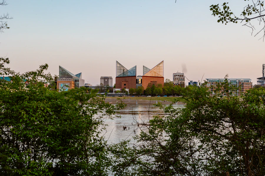 The Tennessee Aquarium's glass pyramids on the Chattanooga riverfront