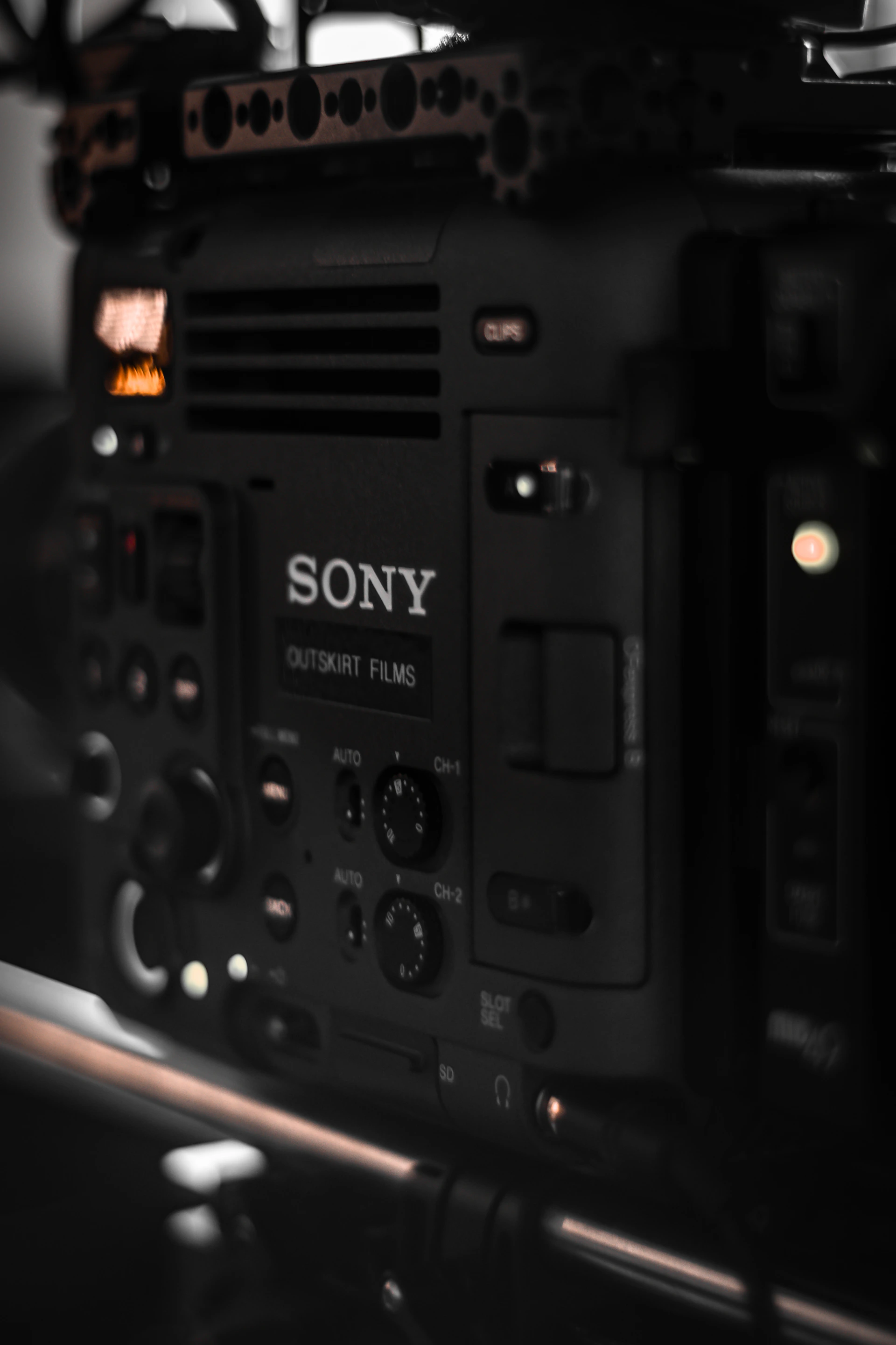 A sony camera is shown up close and in detail