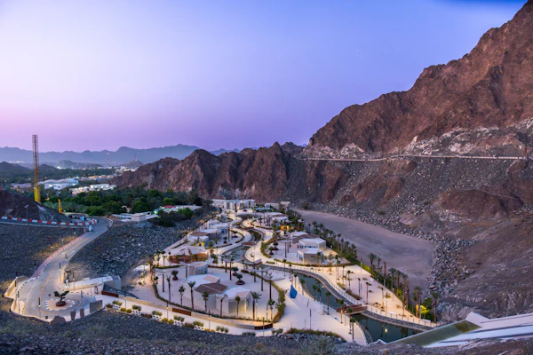 Park nestled beside mountains