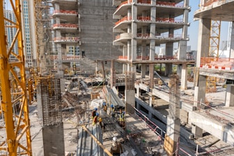 A high-rise building is under construction.