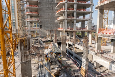 A high-rise building is under construction.