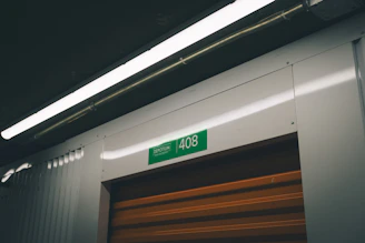 Storage unit door with the number 408.