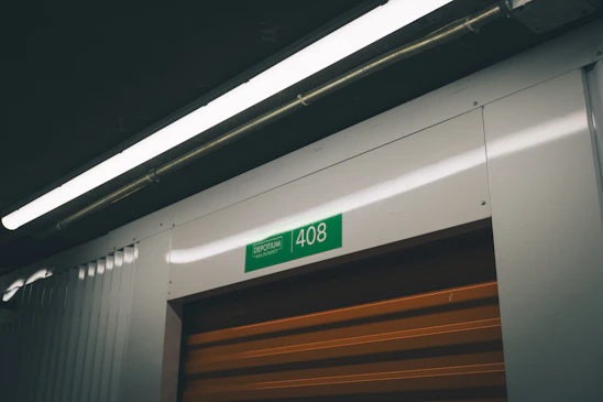 Storage unit door with the number 408.