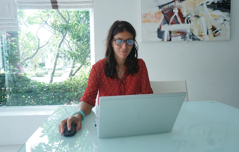 woman working at a bright table