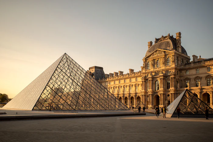 The Louvre Museum and glass pyramid, Paris