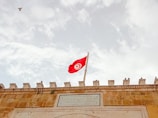 The tunisian flag waves proudly in the sky.