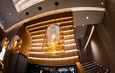 Stylish, warm lighting hangs in an interior space.